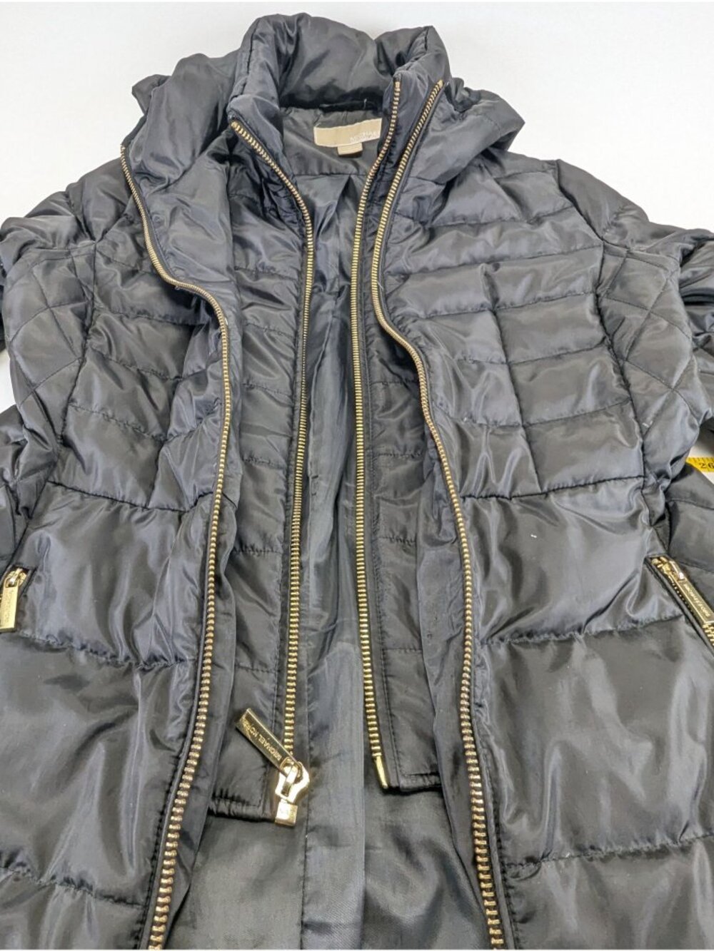 Michael Kors Black Quilted Hooded Puffer Coat w/ Gold Zippers Women's Size M - Picture 8 of 13